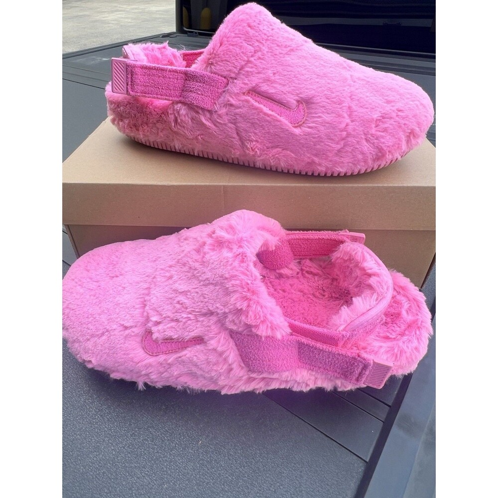 Nike Mule Shoes Womens Size 10 Pink Fuzzy Faux Fur Comfort Slippers FZ3119-600